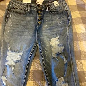 Judy Blue women’s high waist skinny fit distressed jeans. Button up. NWT